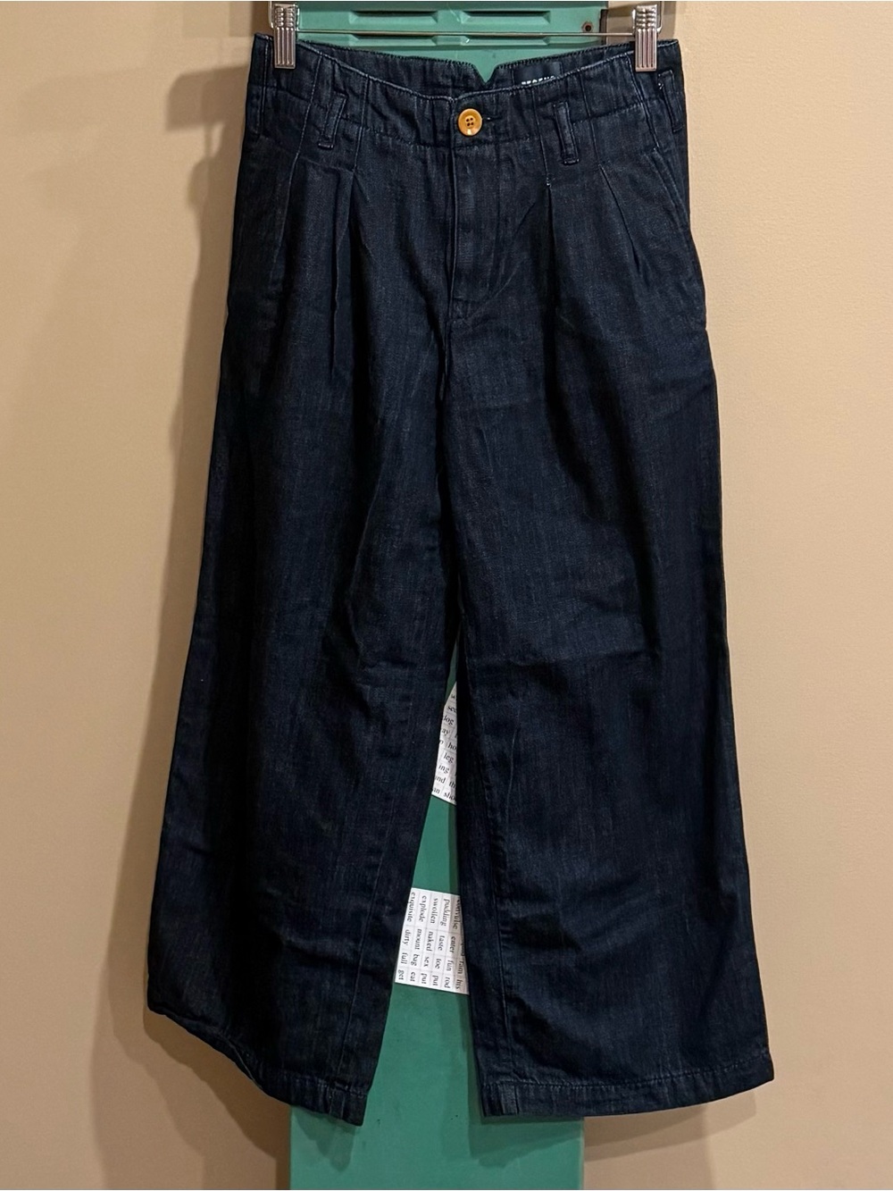 Anthropologie Maeve Remi High-Rise Pleated Wide Leg Cropped Denim Trousers